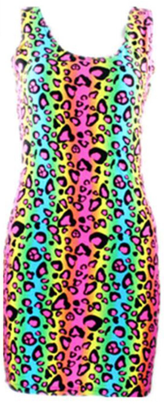 7559 Neon Multi Colored Cheetah Animal Print Tube Bodycon Party Dress